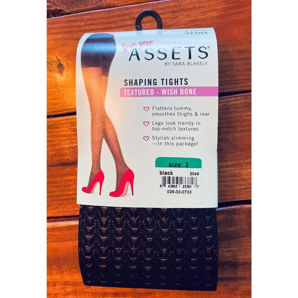 NWT Spanx Assets Black Shaping Tights Textured Wishbone Formal Autumn SZ 2 OR 3 - Picture 2 of 3